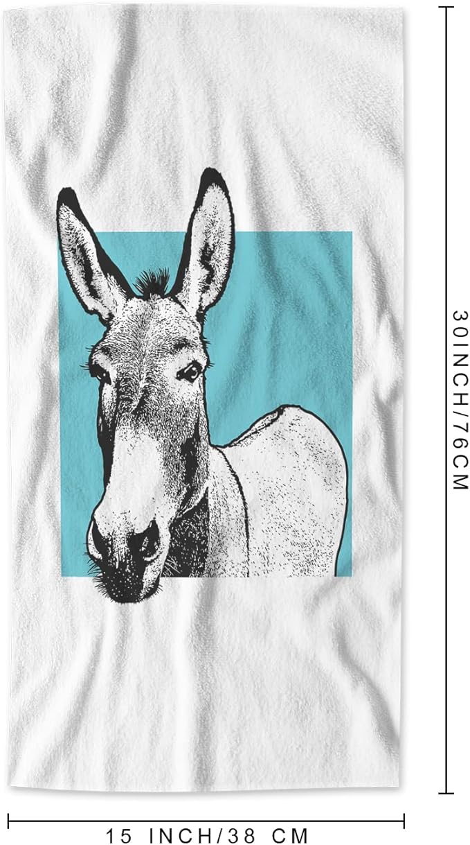 AOYEGO Donkey Towels Portrait of Cute Farm Animal Donkey Head Black White Turquoise Bathroom Kitchen Hand Towels Beach Bath Face Towels for Yoga Swim Golf 15x30 Inch