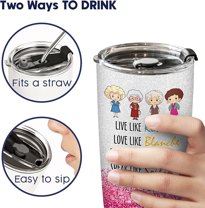 34HD Golden Tumbler 20oz – Thank You for Being a Friend – Double Wall Vacuum Insulated Stainless Steel Cup – Keeps Drinks Hot or Cold – Glitter Travel Mug Gift for Women & Friends