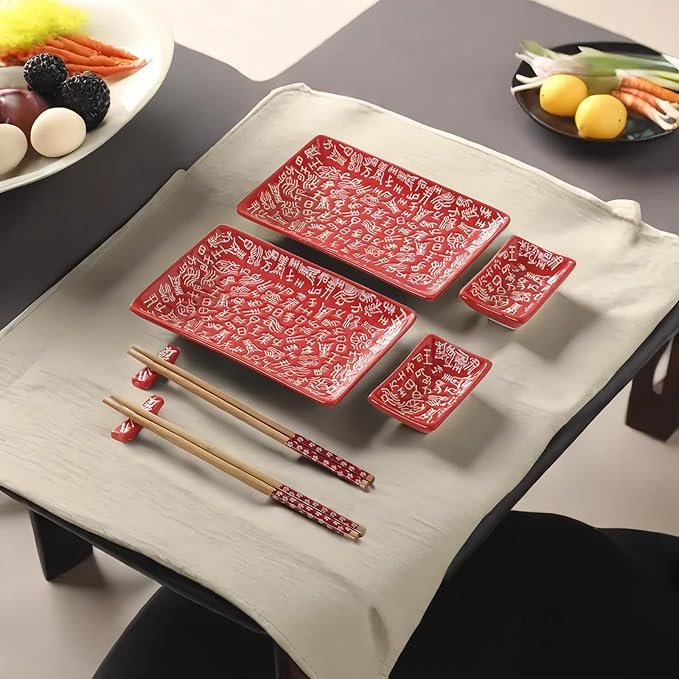 8 pcs Japanese Sushi Plate Sets Serving Platters and Trays for Entertaining Sushi Dishes Set Plates Sushi Plates Traditional Cuisine Dinnerware Sets with Chopsticks Hundred Family Names