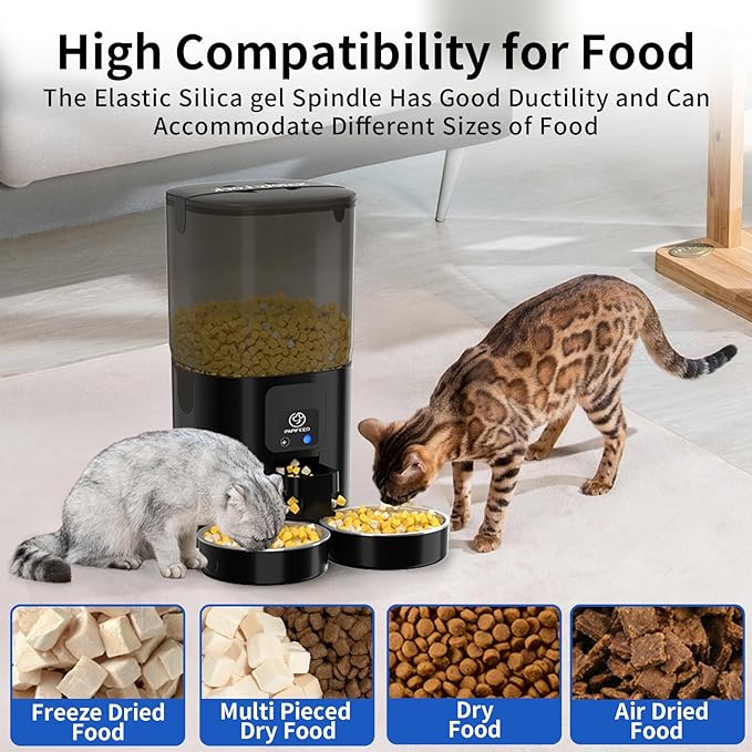 7L Automatic Cat Feeders for 2 Cats - 2.4G WiFi Timed Auto Feeder with APP Control for Remote Feeding, Cat Food Dispenser with Alexa, Detachable for Easy Clean, 1-10 Meals Per Day - Black