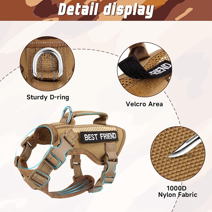 Tactical Cat Harness and Leash, Air Mesh Cat Walking Vest Harness Escape Proof, Reflective Large Cat Harnesses with Handle for Adult Fat Cats (AKhaki, L)