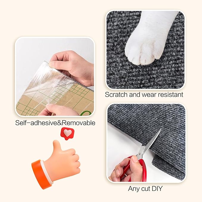 Trimmable Cat Scratching Mat, 78.7"x15.8" Self-Adhesive Cat Scratching Post Pad, Cat Tree Shelves Cover Replacement, DIY Versatile Protector for Steps, Couch and Furniture