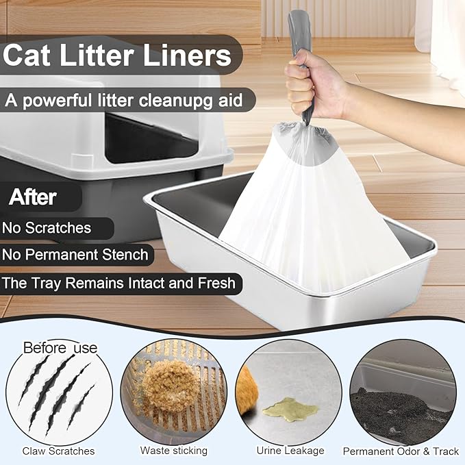 20 Count Cat Litter Box Liners, 21" x 11" Cat Litter Bags Compatible with Automatic Self-Cleaning Robot Thick Heavy Duty Drawstring Replacement Litter Box Liners