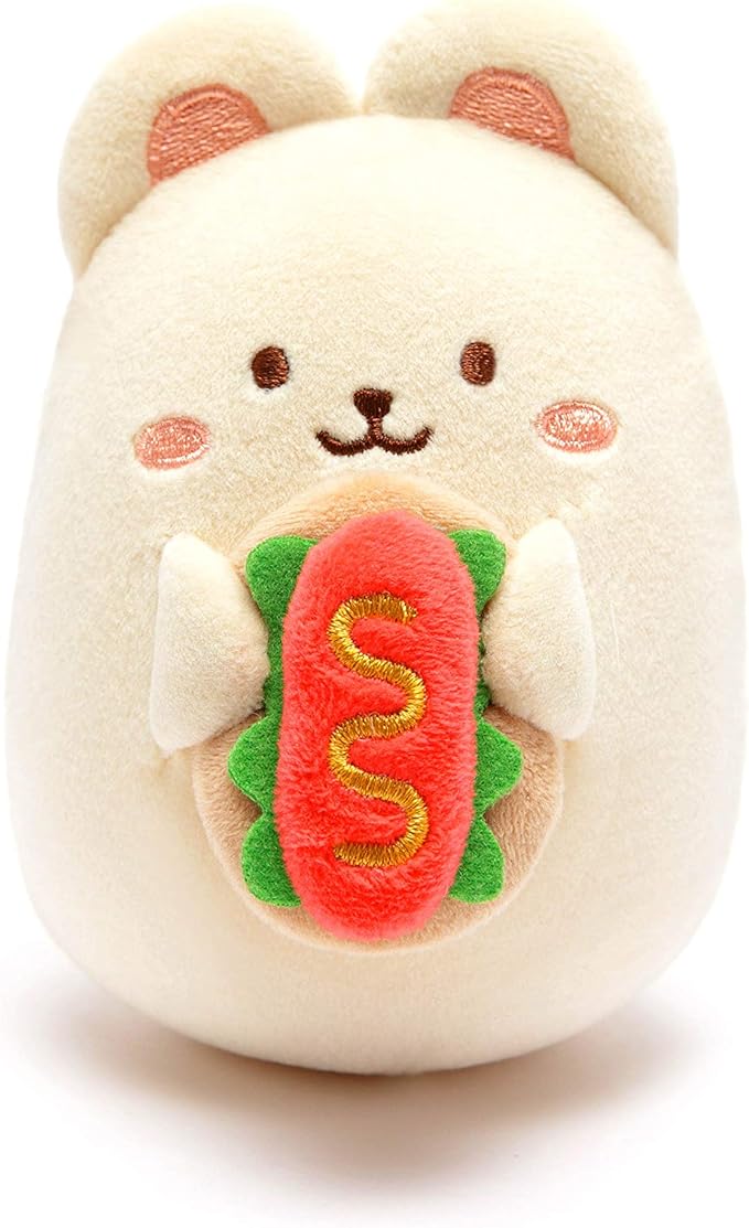 Anirollz Stuffed Animal Plush Toy – 3.5" Small Fabric Squishy Ball Doll | Soft, Warm, Cute, Comfort, Safe | Birthday Pillow with Kawaii Bunny Rabbit with Hot Dog Bunniroll