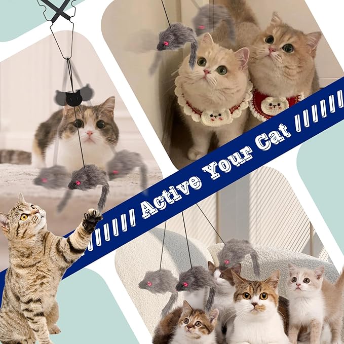 1 Pack Interactive Cat Feather Toys Doorway Cat Toys for Indoor Cat Interactive Door Hanging Cat Toys Retractable Teaser Toy Over the Door Cat Toys Mouse Hanging String Toys for Cats (Single)