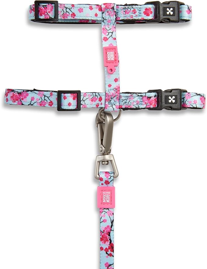 Max and Molly Adjustable Cat Harness and Leash Set - Escape-Proof Cat Harness with Leash for Outdoor Walking and Exploring, Soft Padded Double Stitched Material (Cherry Bloom)