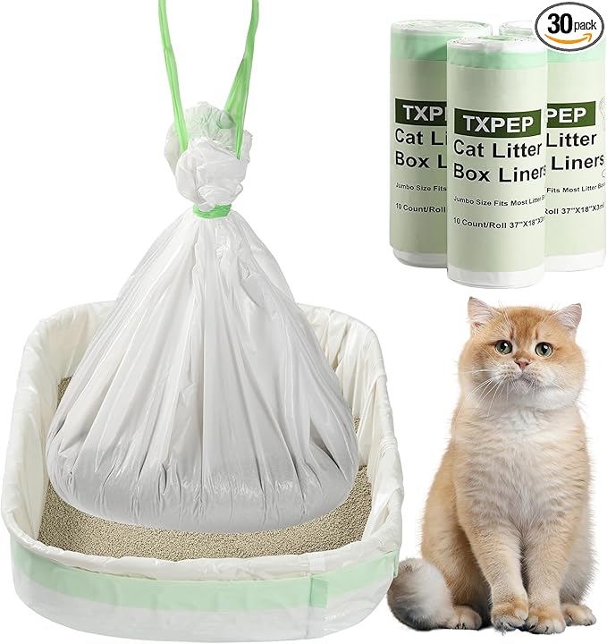 30 Litter Box Liners Jumbo 3MIL Thicken Cat Litter Bags Tear Resistant Litter Liners Heavy Duty Cat Pan Liners Extra Large Kitty Litter Box Bag Disposable Cat Supplies for Easy Cleanup 37" x 18"