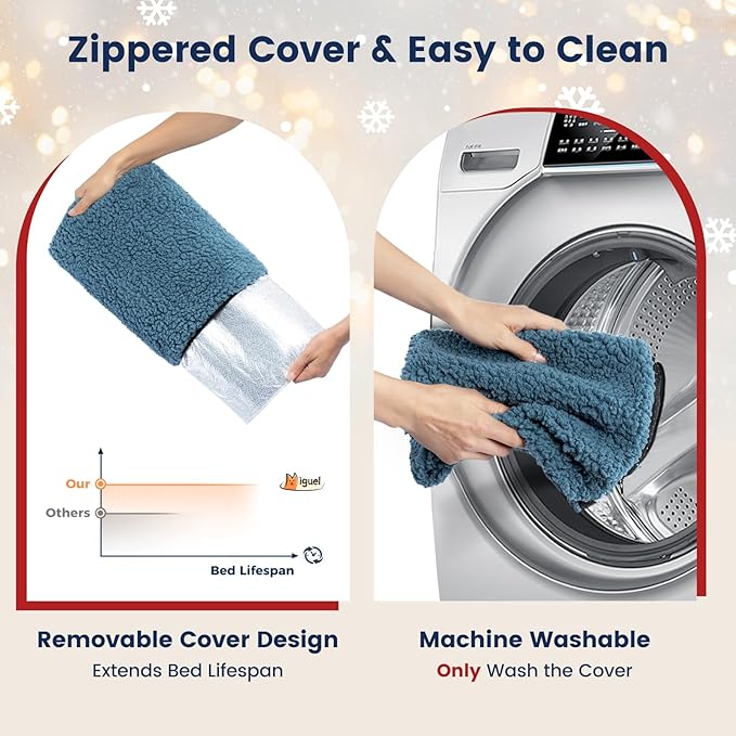 Miguel Self Heating Dog Bed 36 x 24 inch Self Warming Dog Mat Extra Warm Thermal Crate Pad with Removable Washable Sherpa Cover Non-Slip Bottom Indoor Outdoor for Small Medium Pet (Blue,L)