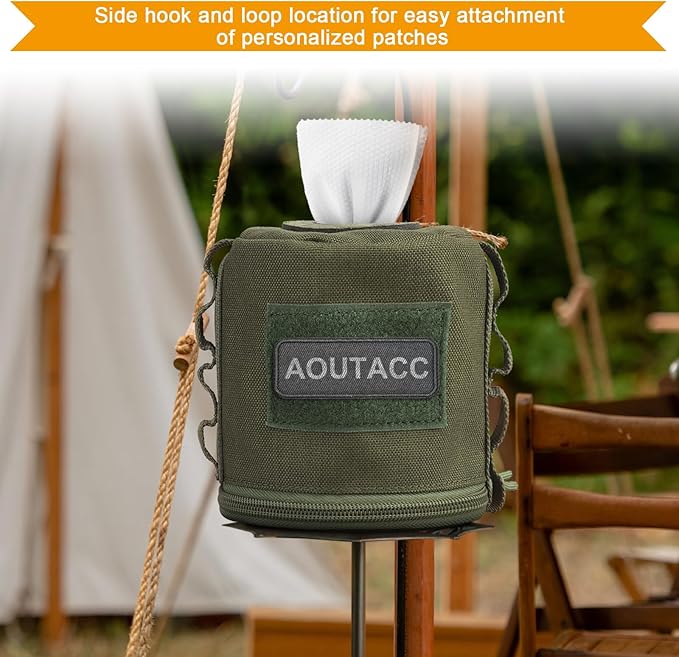 AOUTACC Tactical Roll Paper Storage Bag,Toilet Roll Paper Storage Holder with Molle Mounting Strap,Tissue Cover Organizer for Outdoor Camping,Hiking,Tactical Game-Green