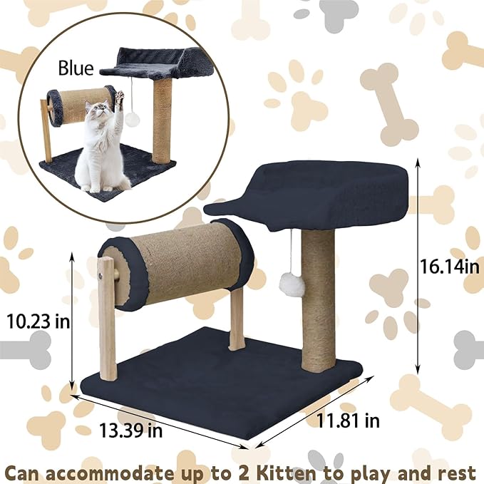 kathson Cat Climbing Frame Kitten Scratching Post,Small Cat Tree Sisal Pillar Villa for Indoor General Nest for Cat Nest Four Seasons Cat Scratch Post Platform Roll Toy for Kitty (Blue)