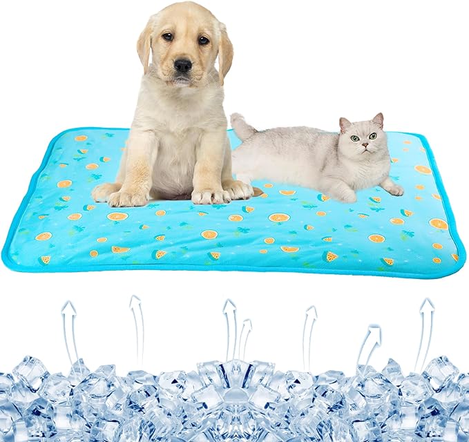 SEIS Dog Ice Pad Ice Silk Cats Kennel Mat Pet Cooling Pad Summer Cool Bamboo Mat Breathable Pad (Blue Fruit, L