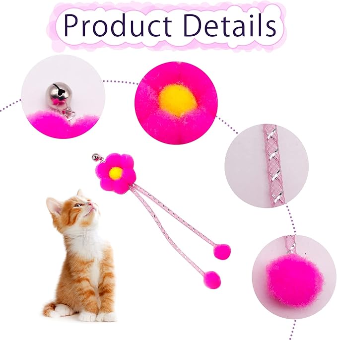 12pcs Pink Cat Feather Toys Replacement Set with Bells for Girl Refills for Wand Kitten Interactive Toys Training Indoor Playing Birthday Gift for Chasing Jumping Exercise Refill Wand Toys