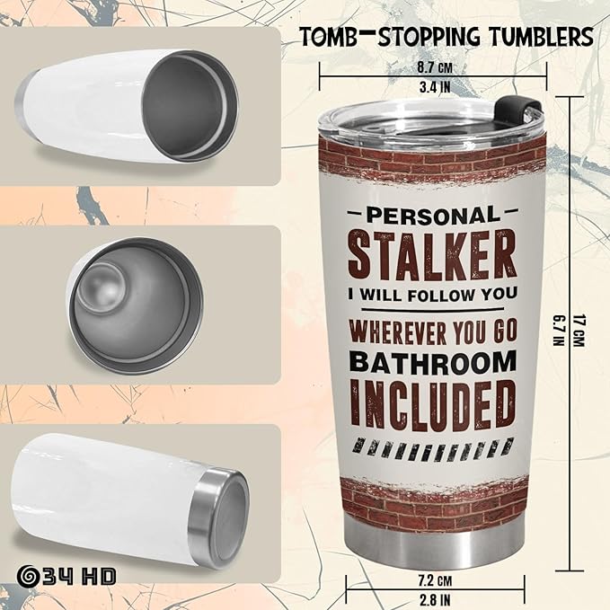 34HD Funny Black Cat Tumbler with Lid, 20 oz Stainless Steel Vacuum Insulated Personal Stalker Coffee Mug, Horror Cup, Cat Lover Gifts for Women Men Birthday Halloween Christmas