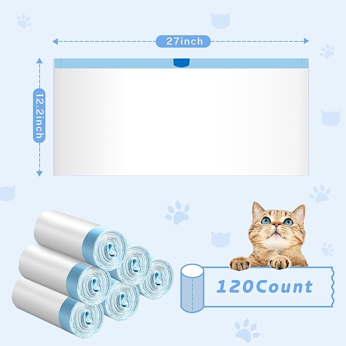 60 Count Cat Litter Box Liners Bag Large, Jumbo Drawstring Extra Durable Pet Cat Pan Liners Extra-Thick Kitty Leakproof Design Cat Litter Bags for Automatic Cat Litter Box and Litter Robot