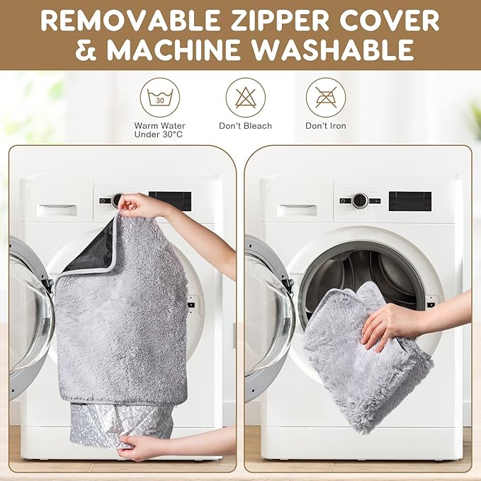 4 Pack Self Warming Cat Bed Pad Self Heating Cat Dog Mat with Fluffy Faux Fur Plush Cat Calming Bed Thermal Cat Mat Washable Pet Pad Anti Slip Bottom for Outdoor Indoor Pets(Gray,16" X 20")