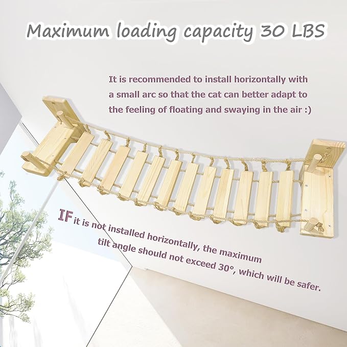 Cat Wall Shelves, Climbing, Wooden Cat Furniture, Cat Shelves and Perches for Wall, Cat Bridge Long for Indoor Cats, Wall Mounted, Playing and Lounging (Length 55in)