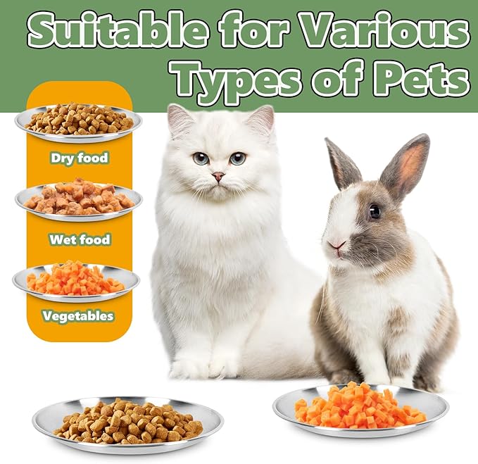 8PC Stainless Steel Cat Bowls Set - Whisker-Friendly Shallow Dishes for Indoor Cats, 6.7" Anti-Fatigue Food Bowl for Wet/Dry Food (13oz)