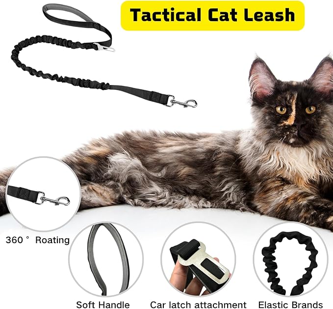Tactical Cat Harness and Leash Soft Mesh Cat Outdoor Walking Vest Adjustable Large Cat Vest with Rubber Handle Easy to Control for Large Cat, Puppy, and Small Dog (Black)