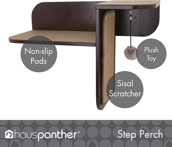 Hauspanther Step Perch - Wall-Mounted Cat Perch & Scratcher, Espresso