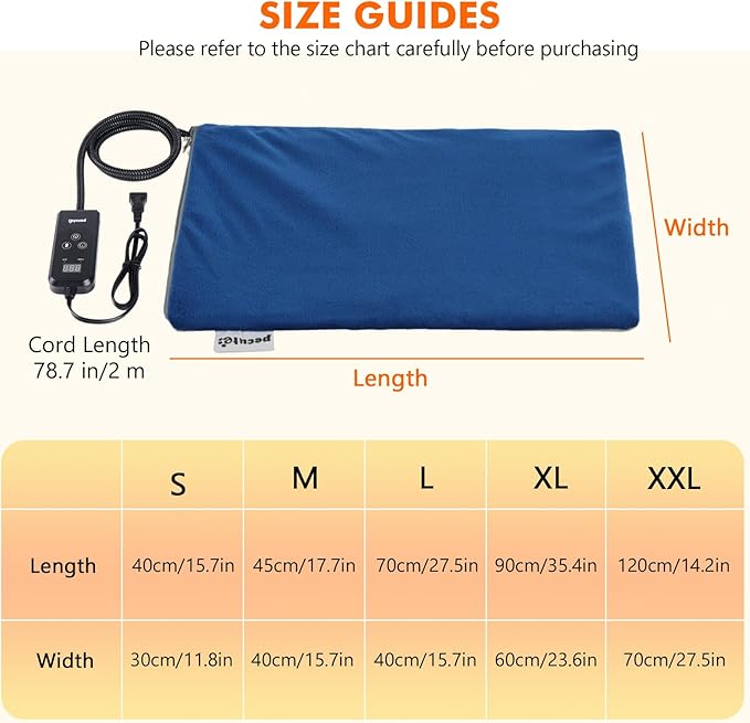 Pecute Cat Heating Pad Indoor, 6 Adjustable Temperature with Timer, Dog Heating Pad with Dual-Resistant Cable, Waterproof Layer, Heated Cat Bed Mat Blanket, Electric Pet Heating Pad for Cats Dogs