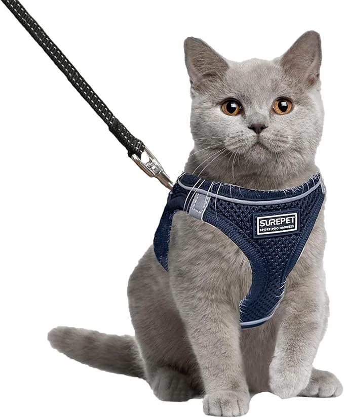 Cat Harness and Leash Set, Escape Proof Safe Adjustable Kitten Vest Harnesses for Walking, Easy Control Soft Breathable Mesh Jacket with Reflective Strips for Cats（Black Mesh，M）