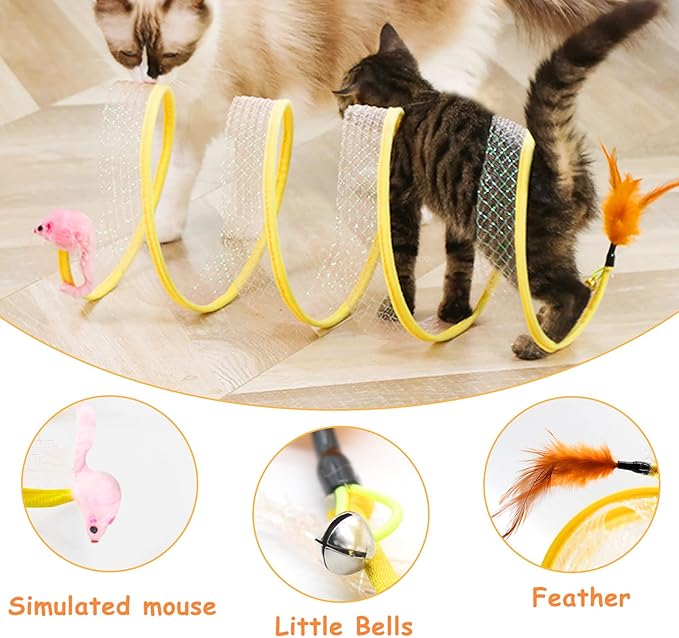 Andiker Cat Tunnel, S-Type Cat Tunnel Toys Interactive Playing Pet Toy for Puppy Kitten Indoor (Pink Mouse)