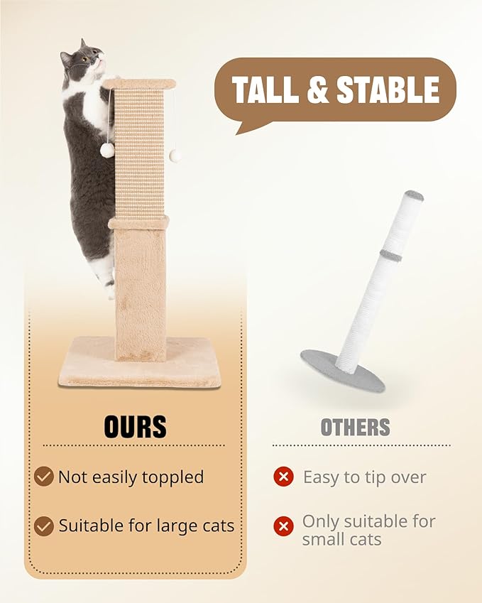 Aplatho Tall Cat Scratching Post for Indoor Cats Adults, Sturdy Cat Scratcher for Large Cats, Heavy Duty Cat Scratch Pole with Hanging Balls