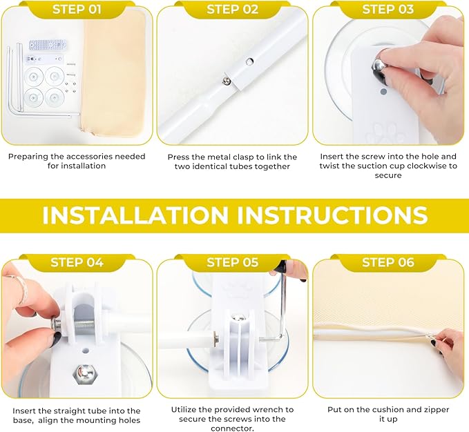 CycleMore Cordless Cat Window Perch, Foldable Cat Hammock Bed with Durable Metal Frame and 4 Strong Suction Cups Cat, Cat Bed Seat Cat Window Shelf for Cats Indoor