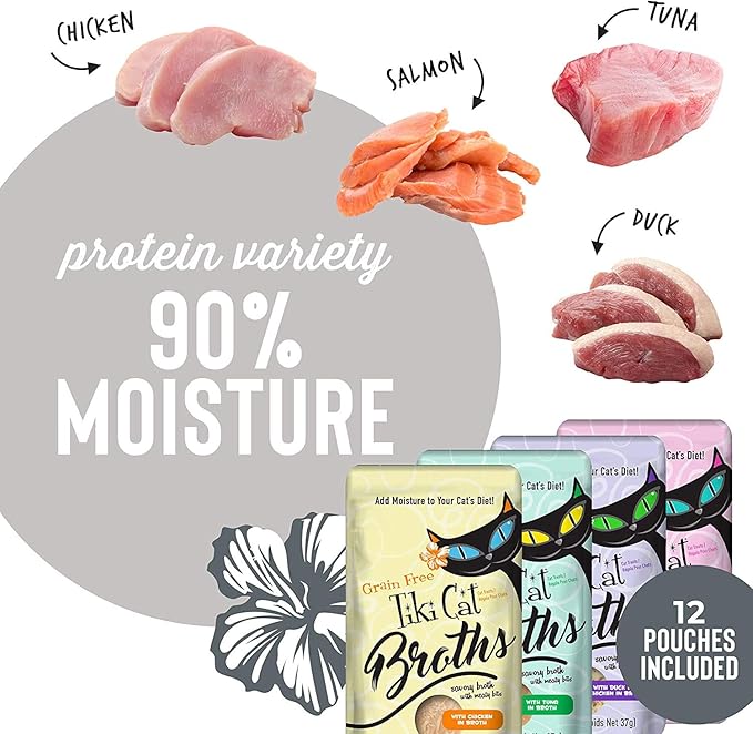 (2 Boxes) Tiki Cat Savory Broth, Grain Free Lickable Wet Food Treat, Add Moisture & Boost Flavor, 24 Pouches with 10ct pet Wipes