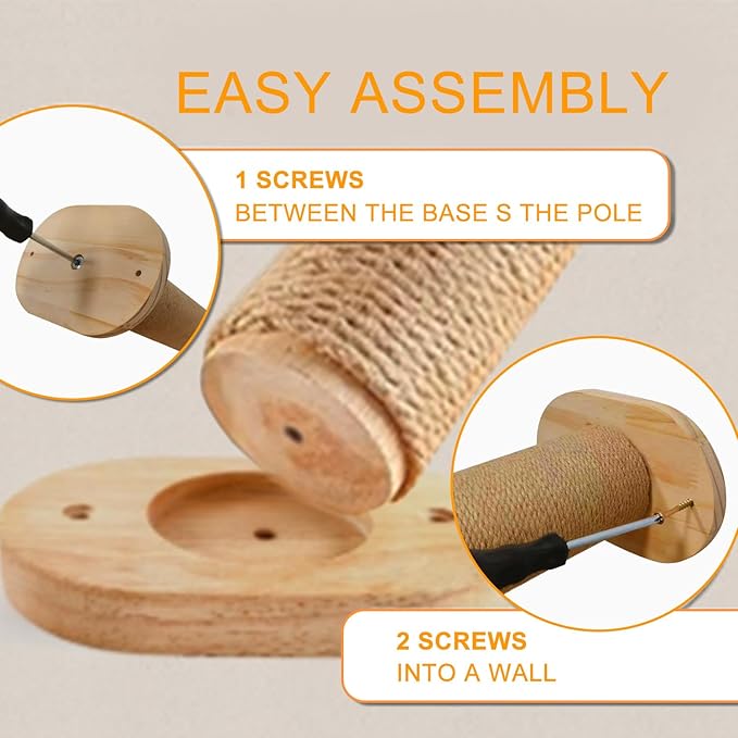 Cat Hammock Wall Mounted Steps for Climbing,Two Steps Wood Stick Wallmounted Climber Stair, 1 Pair of Packing