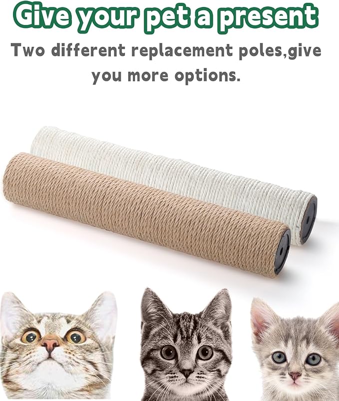 BNOSDM 2 Pcs 15.75”x3.15” M8 Cat Tree Scratching Post Replacement Parts for Indoor Cats Tower Rope Scratch Poles Refill Natural Sisal Part for Refurbishment Hemp White
