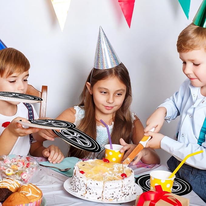 96 Pcs Race Car Party Plates and Napkins Sets, Racing Car Race Track Party Supplies Disposable Tableware Decorations Racing Wheel Sports Themed Dinnerware for Boys/Kids Birthday Party, Serves 24