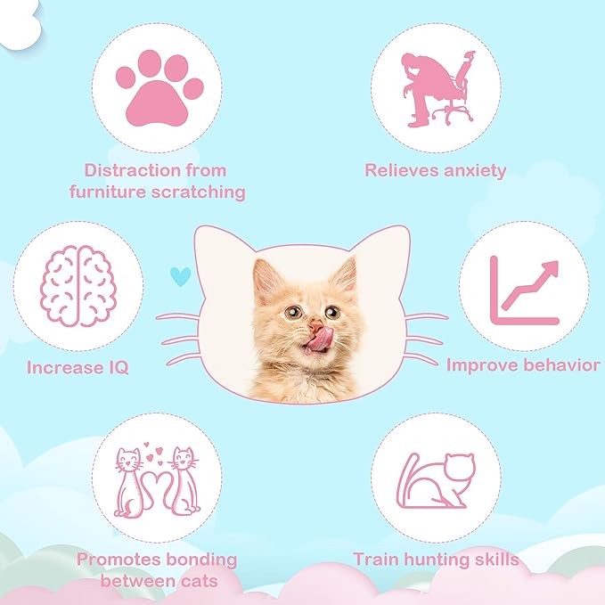 2Pcs Cat Collar Toy, Adjustable Cat Feather Neck Collar Toy Cat Teasing Wand with Silicone Collar, Funny Cat Stick, Interactive Self Playing Toys Bell for Indoor Cat Playing Small Animals(Blue, Pink)