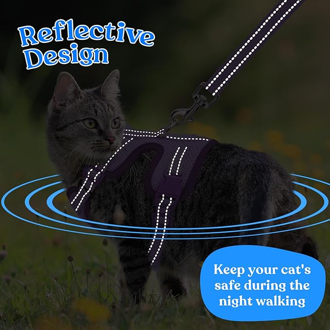 Supet Cat Harness and Leash for Walking Escape Proof, Adjustable Harness for Cats, Easy Control Small Cat Harness for Medium Large Kitten Purple M