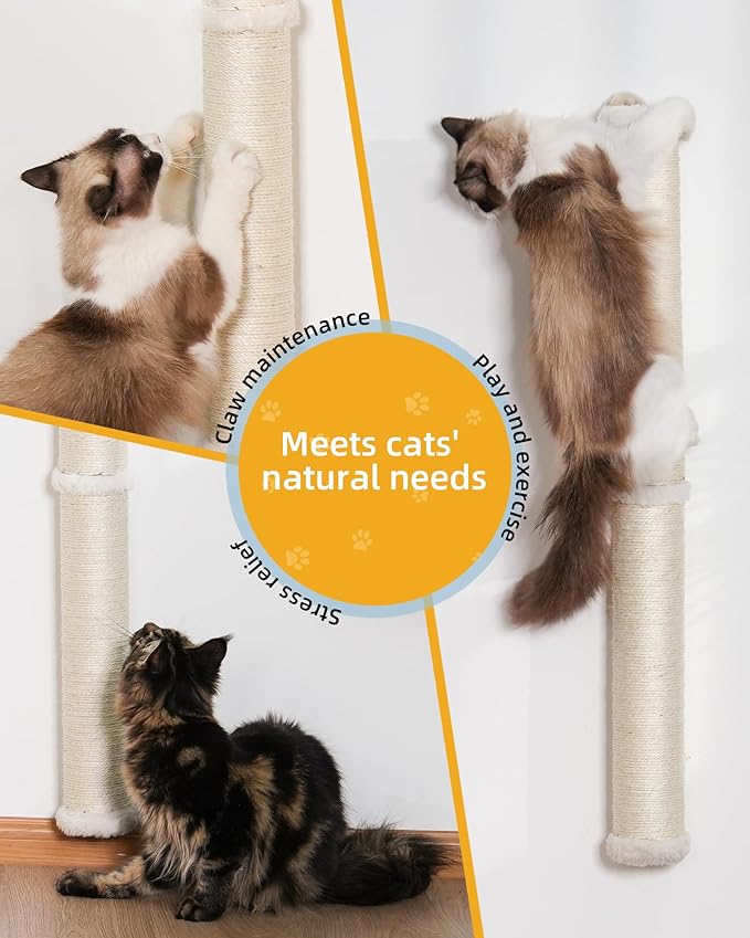 Cat Wall Scratcher, 34" Sisal Cat Scratching Post, Wall Mounted Cat Furniture for Indoor Cats, Tall and Sturdy Cat Climbing Pole for Large Cats