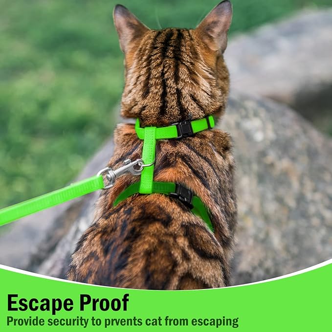 PUPTECK Adjustable Cat Harness and Leash Set Escape Proof Kitten Strap Collar for Walking Travel, Green