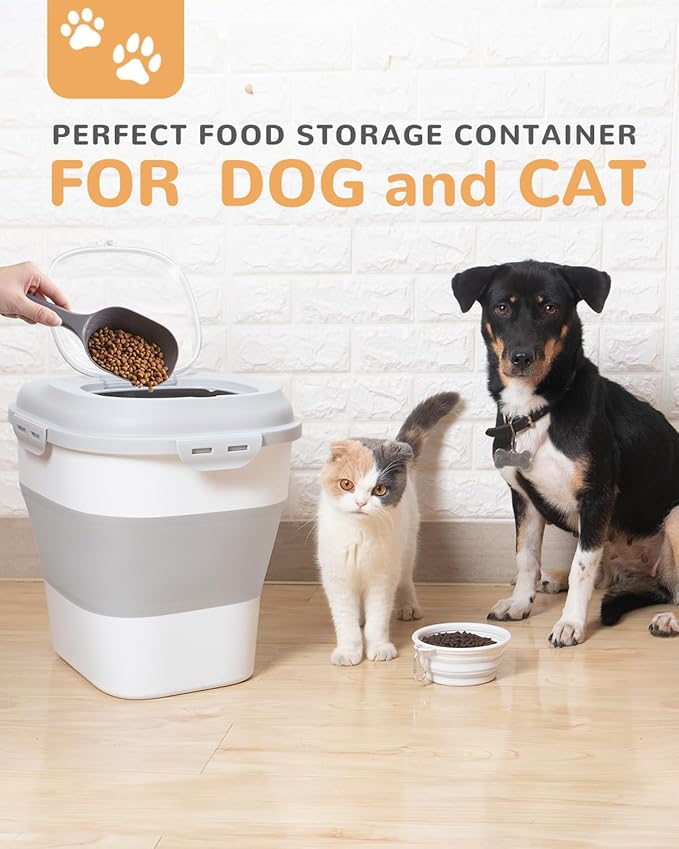 32-35 Lbs Dog Food Storage Container Collapsible Dog Food Container with Airtight Lids, Wheels, Scoop and 2pcs Food Storage Containers, Large Pet food storage for Dog, Cat