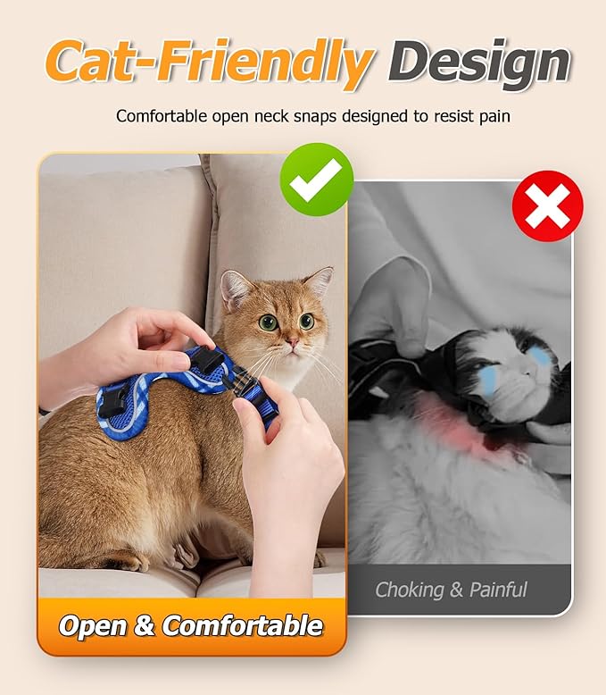 Halypet Cat Harness and Leash Set [H500 Pro Escape Proof Cat Harness for Walking, Adjustable Breathable Soft Travel Cat Leash, Reflective Strips Kitten Harness