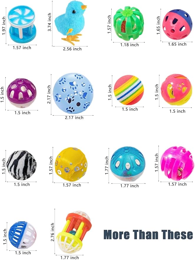 35 Pcs Cat Toys Pack, 1.25" to 6.3", Keep Your Cat Busy, Encourages Cognitive Development and Provides Hours of Entertainment, Suitable for Cats, for Small and Medium Breed Sizes