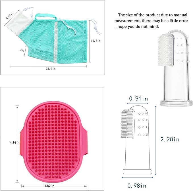 Adjustable Multifunctional Anti-Bite Shower net Bag，Cat Grooming Mesh Bag, Cat Bathing Bag，Cat Bath Brush and Pet Finger Toothbrush (B-Green)