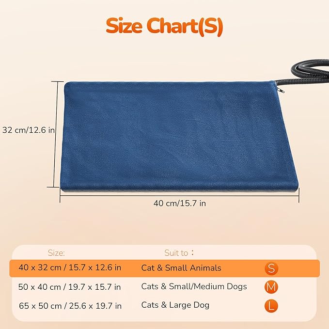 Pecute Pet Heating Pad, Dog Heating Pad with Chew Resistant Cord, Waterproof Layer, Warming Cat Heating Pad, Indoor Pet Heating Pads for Dogs Cats, Auto Temp Control with Washable Cover, 15.7" x 12.6"