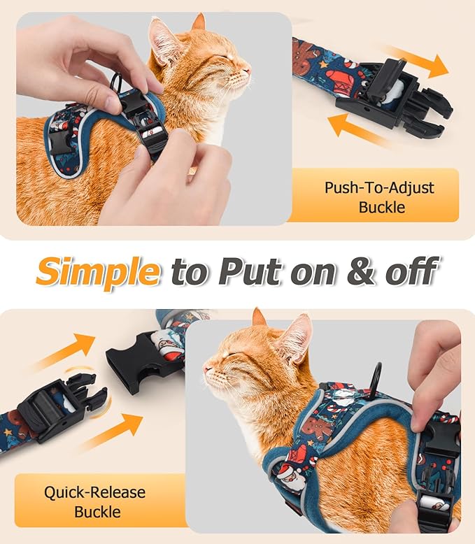 Halypet Cat Harness and Leash Set [MAX Safety 4th-Gen Upgrade] Escape Proof Adjustable Cat Leash Comfortable Soft Vest Easy to Wear Kitten Harness with Reflective Strip for Cats Walking, M Night Blue