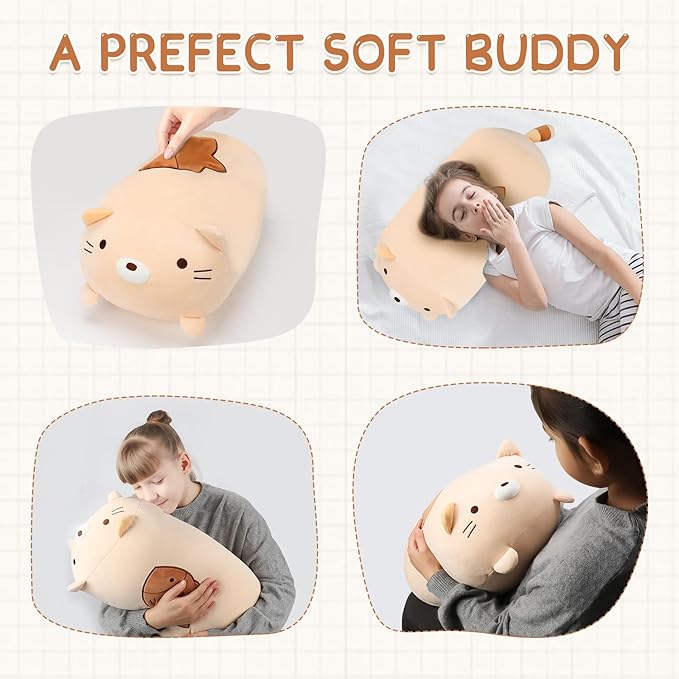 24" Giant Cute Kitten Plush Squishy Pillow Toy, Soft Cat Stuffed Animals, Big Kitty Pet Cushion Plushies Gift for Kids Girls Boys, Birthday