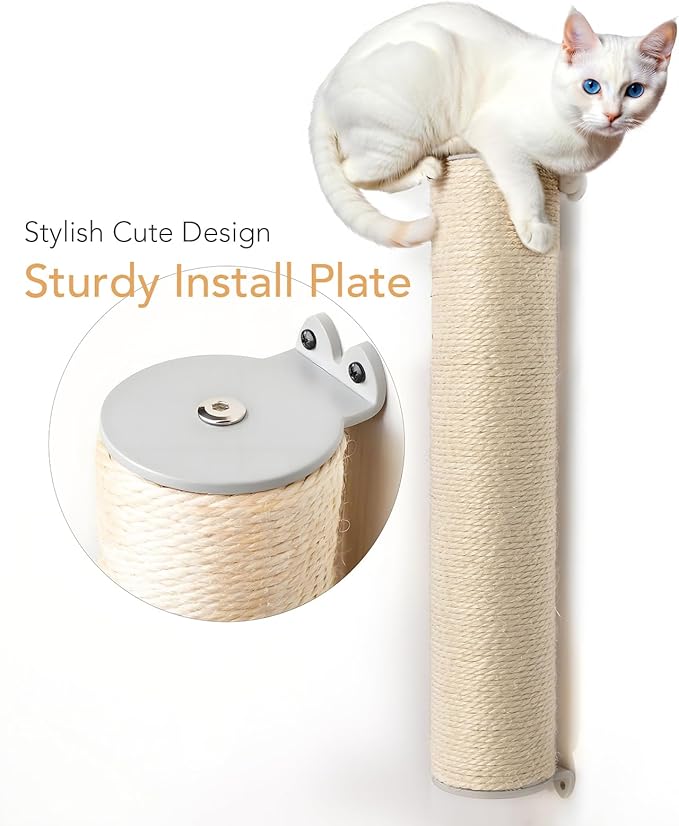 Sisal Rope Sturdy Cat Scratching Post - Wall Scratchers for Indoor Cats, 1 Tie Vertical Cat Climbing Pole, Cat Wall Furniture
