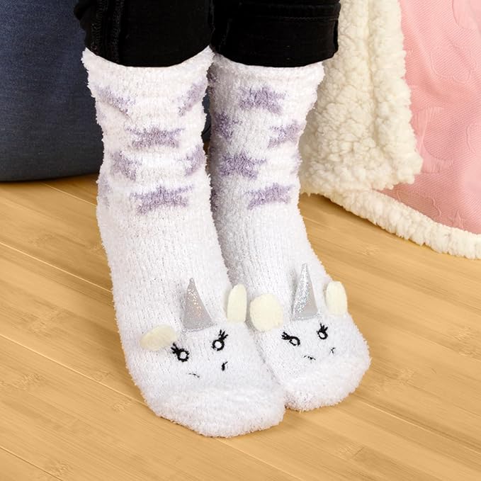 BambooMN Women's Super Soft Warm Microfiber Fuzzy Cozy Unicorn Series Crew Socks