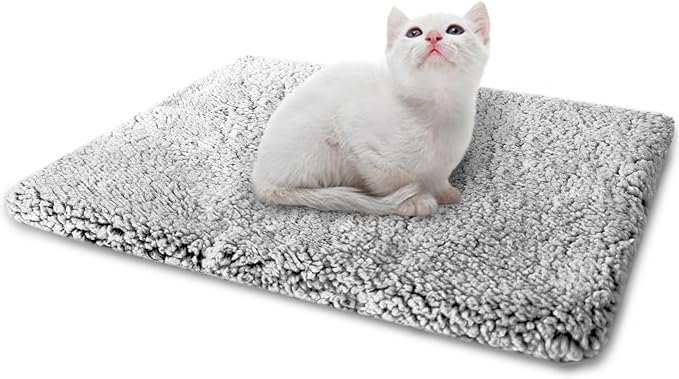 NWK Fluffy Self Warming Thermal Plush Fur Pet Mat for Dogs and Cats, Body Heat Reflecting Cat Bed Mat, Washable, for Sofa & Crate & Kennel & Car Seat (16'' X 20'', Grey)