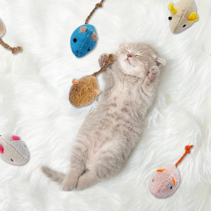 8 Pack Toy Mice for Cats Cat Mice Toys Interactive Toy Cats Mouse Plush Cat Toys Catnip Toy Biting Toys for Cats Mouse Shaped Toy for Indoor Cats Realistic Design 8 Color