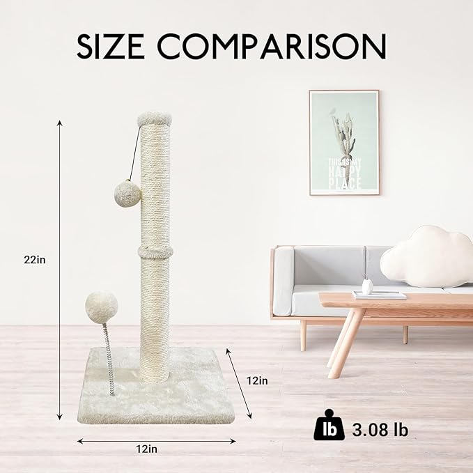 KINGROCK Tall Cat Scratching Posts for Indoor Cats,Cat Scratching Post with Plush Toys for Kittens or Smaller Cats,Premium Sisal Post for Cats at All Ages with Reinforced Stable Base