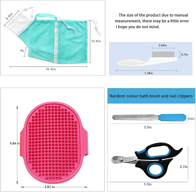 Adjustable Multifunctional Anti-Bite Shower net Bag，Cat Grooming Mesh Bag, Cat Bathing Bag，Cat Bath Brush and Cat Nail Clipper (A-Grey)