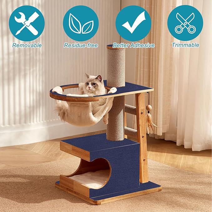 Trimmable Cat Scratching Post Carpet Covered 78.7”x15.8” Self-Adhesive Cat Tree Shelves Replacement Parts Mat Cat Scratcher for Cat Tree Shelves Steps Couch Furniture DIY Protector(Blue)